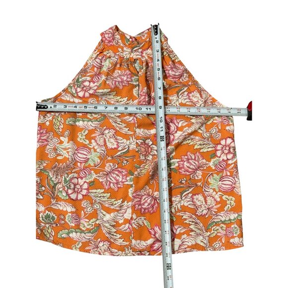Rachel Roy Women's Multicolor Orange Floral Print Pleated Collar Tank Top Size M - Picture 5 of 9